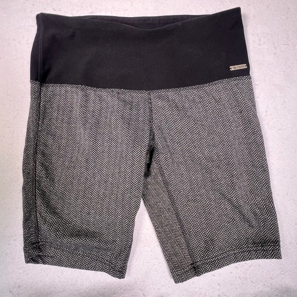 MPG Herringbone Biker Shorts Womens Medium Black White Excellent
